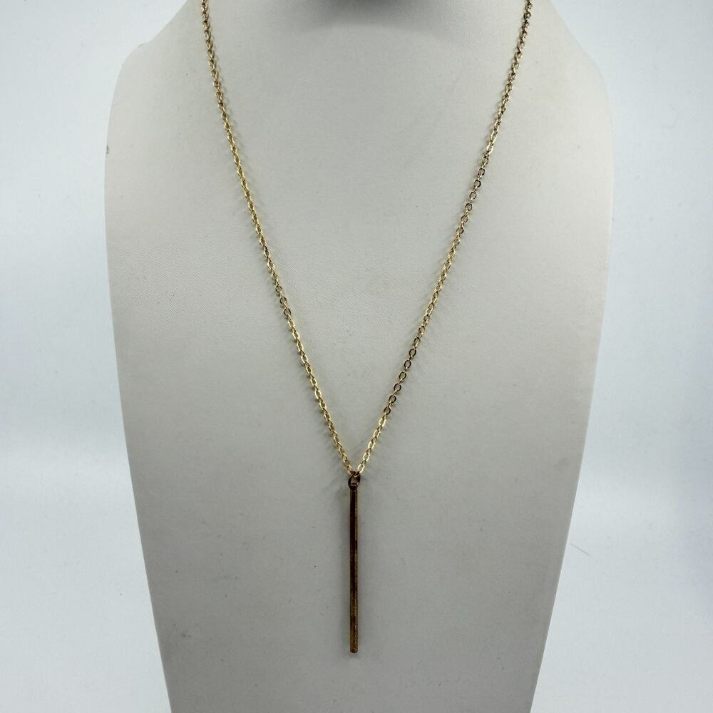 Gold Tone Minimalist Bar Pendant Necklace Essential Layering Statement Dainty - Picture 2 of 10